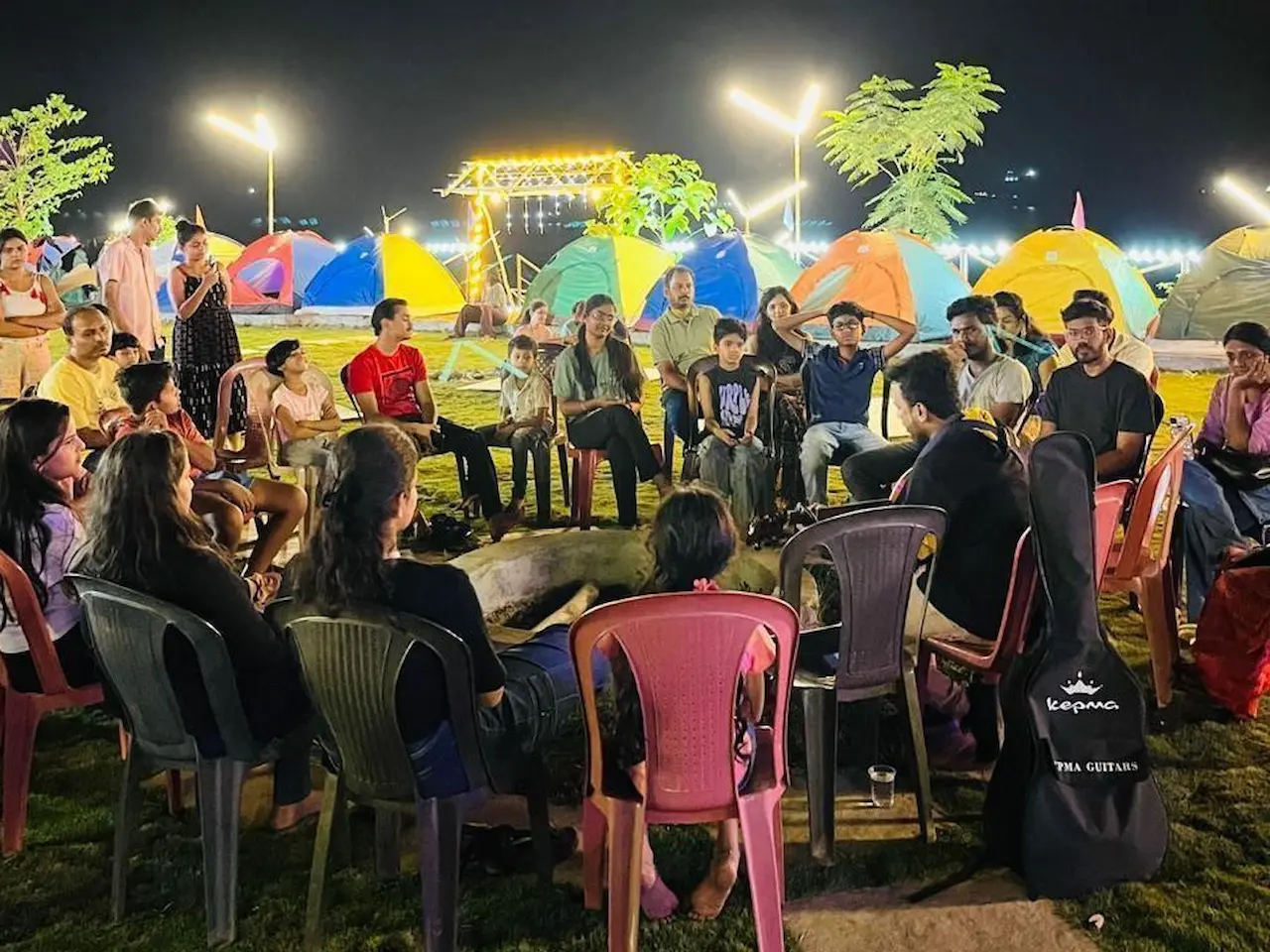 Corporate team enjoying live music show